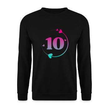 10. Geburtstag Bunter Herzkreis - Unisex Pullover - Schwarz - Vorne - Alina (178cm) & Michal (187cm)