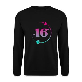 16th Birthday Colorful Heart Circle - Unisex Sweatshirt - black - Front - Alina (178cm) & Michal (187cm)