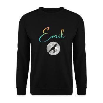 EMIL - Beautiful boy name with dinosaur - Unisex Sweatshirt - black - Front - Alina (178cm) & Michal (187cm)