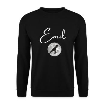 EMIL - Beautiful boy name with dinosaur - Unisex Sweatshirt - black - Front - Alina (178cm) & Michal (187cm)