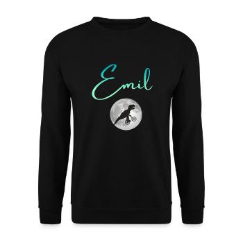 EMIL - Beautiful boy name with dinosaur - Unisex Sweatshirt - black - Front - Alina (178cm) & Michal (187cm)