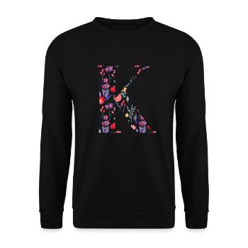 Personalisierter Blumenbuchstabe k - Geschenkidee - Unisex Pullover - Schwarz - Vorne - Alina (178cm) & Michal (187cm)