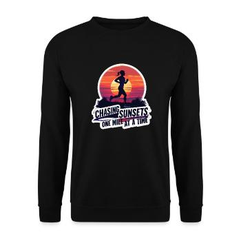 À la poursuite des couchers de soleil Course à pied Motivation Fitness - Sweat-shirt Unisexe - noir - Devant - Alina (178cm) & Michal (187cm)