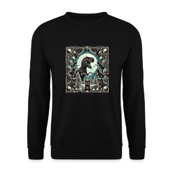 Dino Weihnachten T-Rex Katzen Ornamente - Unisex Pullover - Schwarz - Vorne - Alina (178cm) & Michal (187cm)