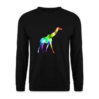 Bunte Regenbogen Giraffe Tiere Polygon - Unisex Pullover - Schwarz - Vorne - Alina (178cm) & Michal (187cm)