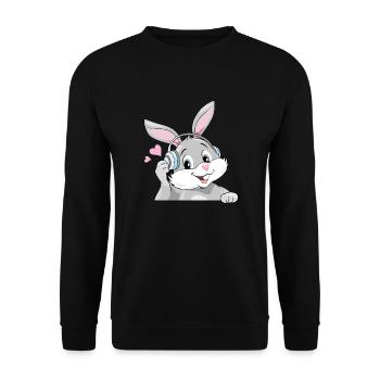 Lapin souriant écouter de la musique dans des écouteurs - Sweat-shirt Unisexe - noir - Devant - Alina (178cm) & Michal (187cm)