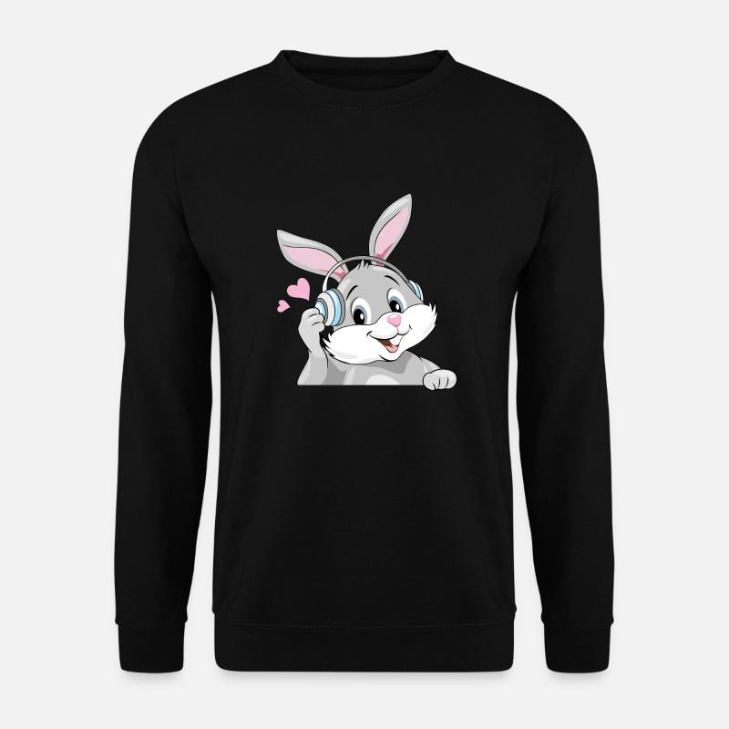 Lächelnder Hase, Musik über Kopfhörer hören - Unisex Pullover - Schwarz