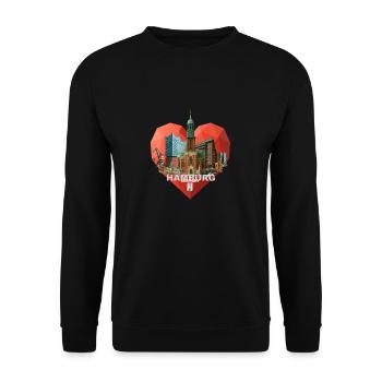 Heart for Hamburg – Low-Poly Skyline Collage Shirt - Unisex Sweatshirt - black - Front - Alina (178cm) & Michal (187cm)