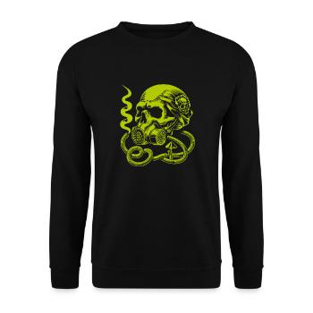 Skurriler Skull mit Gasmaske - Unisex Pullover - Schwarz - Vorne - Alina (178cm) & Michal (187cm)