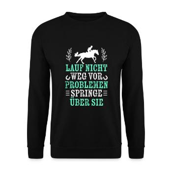 Springe über Probleme - Springreiten - Unisex Pullover - Schwarz - Vorne - Alina (178cm) & Michal (187cm)