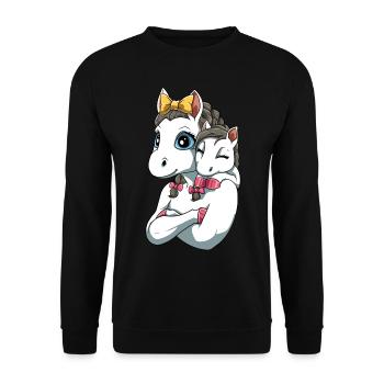 Liebevolles Einhorn mit Einhorn Kind für Einhorn - Unisex Pullover - Schwarz - Vorne - Alina (178cm) & Michal (187cm)