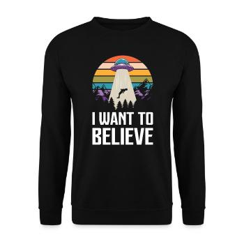 Lustiges Weltraum-Außerirdisches UFO-Raumschiff - Unisex Pullover - Schwarz - Vorne - Alina (178cm) & Michal (187cm)