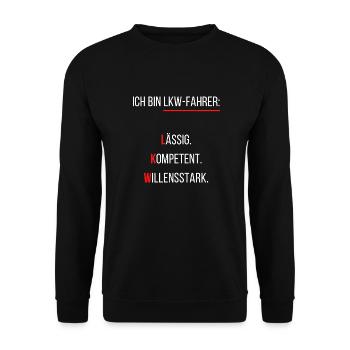Lustiges Shirt LKW Fahrer Lastwagen Brummi Trucker - Unisex Pullover - Schwarz - Vorne - Alina (178cm) & Michal (187cm)