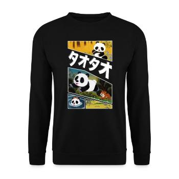 Tao Tao Panda Split Screen Japanese Text - Unisex Sweatshirt - black - Front - Alina (178cm) & Michal (187cm)