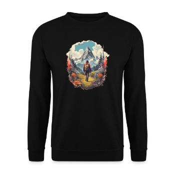 Wandern in der Natur über Wiesen zu den Bergen - Unisex Pullover - Schwarz - Vorne - Alina (178cm) & Michal (187cm)