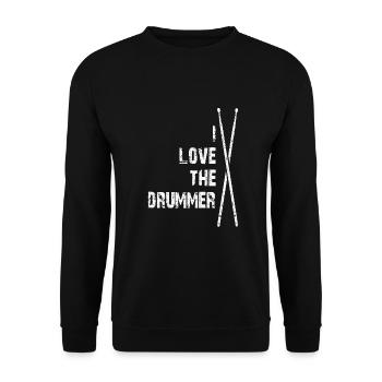 I Love The Drummer | Ich liebe den Schlagzeuger - Unisex Pullover - Schwarz - Vorne - Alina (178cm) & Michal (187cm)