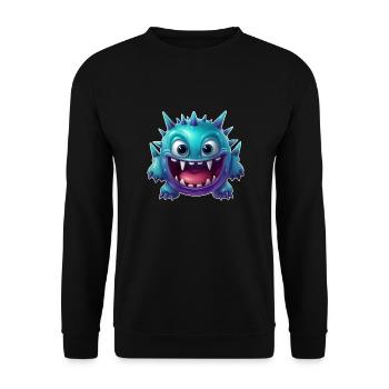 Verrücktes exzentrisches blau lila Emoji Virus - Unisex Pullover - Schwarz - Vorne - Alina (178cm) & Michal (187cm)