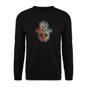 Hamsa Hand der Fatima Retro Style Vintage - Unisex Pullover - Schwarz - Vorne - Alina (178cm) & Michal (187cm)