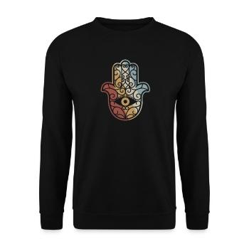 Hamsa Hand der Fatima Retro Style Vintage - Unisex Pullover - Schwarz - Vorne - Alina (178cm) & Michal (187cm)