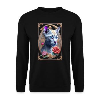 Kunstvolle Sphynx , Sphinx Katze - Unisex Pullover - Schwarz - Vorne - Alina (178cm) & Michal (187cm)