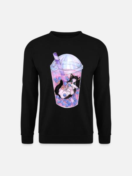 Lustige Katze schwimmt in Bubble Tea Geschenkidee - Unisex Pullover - Schwarz