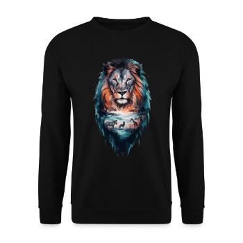 Majestic Lion Landscape African Art - Unisex Sweatshirt - black - Front - Alina (178cm) & Michal (187cm)