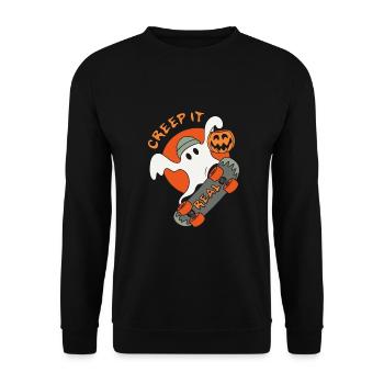 Creep It Real Halloween-Skater Geist skaten - Unisex Pullover - Schwarz - Vorne - Alina (178cm) & Michal (187cm)