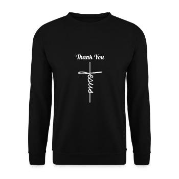 Danke Jesus Christus Geschenkideen für Christen - Unisex Pullover - Schwarz - Vorne - Alina (178cm) & Michal (187cm)