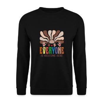 Jeder ist hier willkommen Idaho Lehrerausbilder - Unisex Pullover - Schwarz - Vorne - Alina (178cm) & Michal (187cm)