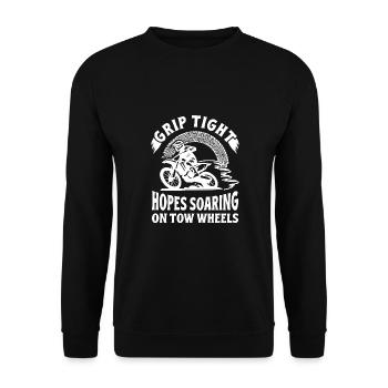 Dirtbike Rider Soaring On Tow Wheels MX Motocross - Unisex Pullover - Schwarz - Vorne - Alina (178cm) & Michal (187cm)