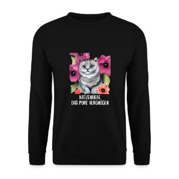 Katzen Sprüche Katzenmotiv Katzenliebhaber - Unisex Pullover - Schwarz - Vorne - Alina (178cm) & Michal (187cm)