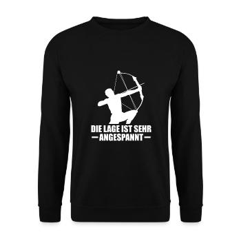 Bogenschießen Bogensport Geschenk Männer - Unisex Pullover - Schwarz - Vorne - Alina (178cm) & Michal (187cm)