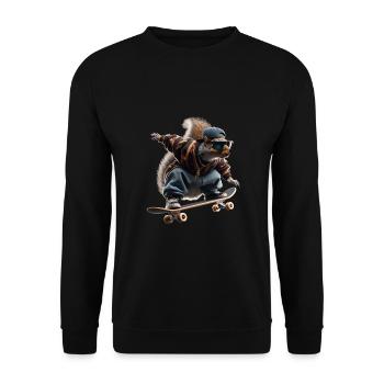 Skater Squirrel in Hip Hop Style 90s - Unisex Sweatshirt - black - Front - Alina (178cm) & Michal (187cm)