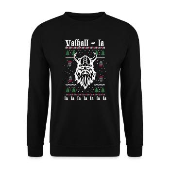 Valhall-la-la-la - Weihnachts Wikinger - Unisex Pullover - Schwarz - Vorne - Alina (178cm) & Michal (187cm)