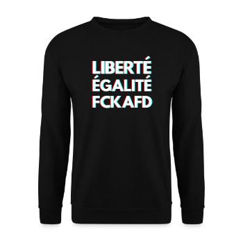LIBERTÉ ÉGALITÉ FCKAFD – Statement Design - Unisex Pullover - Schwarz - Vorne - Alina (178cm) & Michal (187cm)