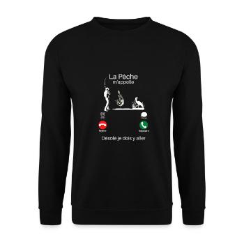 La pêche m'appelle. Désolé, je dois y aller. - Sweat-shirt Unisexe - noir - Devant - Alina (178cm) & Michal (187cm)