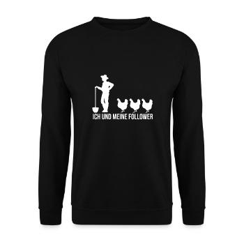 Ich und Meine Follower Hühner Huhn Landwirt Bauer - Unisex Pullover - Schwarz - Vorne - Alina (178cm) & Michal (187cm)