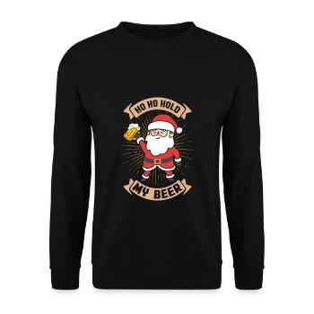 Ho Ho Hold my beer - Unisex Pullover - Schwarz - Vorne - Alina (178cm) & Michal (187cm)