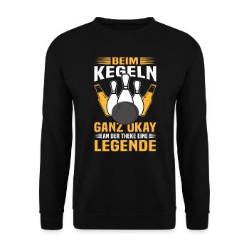 Kegler Kegelbahn Beim Kegeln ganz okay - Unisex Pullover - Schwarz - Vorne - Alina (178cm) & Michal (187cm)