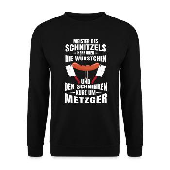 Metzger Fleischer Meister des Schnitzels - Unisex Pullover - Schwarz - Vorne - Alina (178cm) & Michal (187cm)
