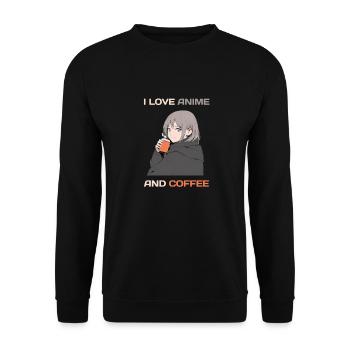 Ich liebe Anime und Kaffee - Manga Stil. - Unisex Pullover - Schwarz - Vorne - Alina (178cm) & Michal (187cm)