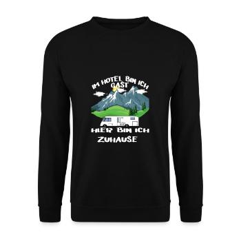 Im Hotel bin ich Gast hier bin ich Zuhause - Unisex Pullover - Schwarz - Vorne - Alina (178cm) & Michal (187cm)