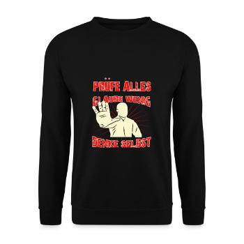 Pruefe Alles Glaube Wenig Denke Selbst - Unisex Pullover - Schwarz - Vorne - Alina (178cm) & Michal (187cm)
