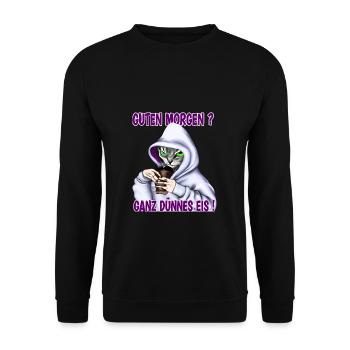 Ganz Dünnes Eis Morgenmuffel Katze Kaffee - Unisex Pullover - Schwarz - Vorne - Alina (178cm) & Michal (187cm)
