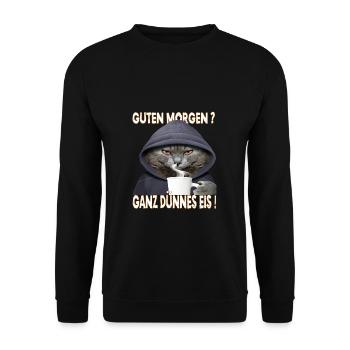 Ganz Dünnes Eis Morgenmuffel Katze Kaffee - Unisex Pullover - Schwarz - Vorne - Alina (178cm) & Michal (187cm)