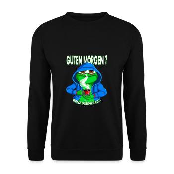 Ganz Dünnes Eis Morgenmuffel Frosch Kaffee - Unisex Pullover - Schwarz - Vorne - Alina (178cm) & Michal (187cm)