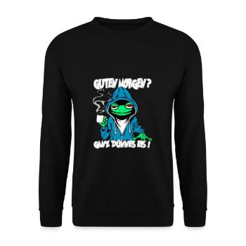 Ganz Dünnes Eis Morgenmuffel Frosch Kaffee - Unisex Pullover - Schwarz - Vorne - Alina (178cm) & Michal (187cm)