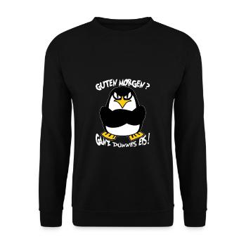 Ganz Dünnes Eis Morgenmuffel Pinguin Kaffee - Unisex Pullover - Schwarz - Vorne - Alina (178cm) & Michal (187cm)