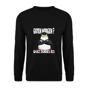Ganz Dünnes Eis Morgenmuffel Pinguin Kaffee - Unisex Pullover - Schwarz - Vorne - Alina (178cm) & Michal (187cm)