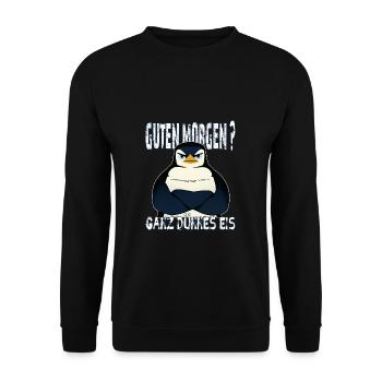 Ganz Dünnes Eis Morgenmuffel Pinguin Kaffee - Unisex Pullover - Schwarz - Vorne - Alina (178cm) & Michal (187cm)